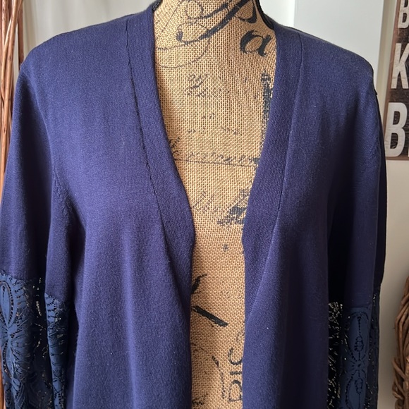 Chloe & Jasmine Navy Lace Sleeve Cardigan Sweater - Picture 2 of 10